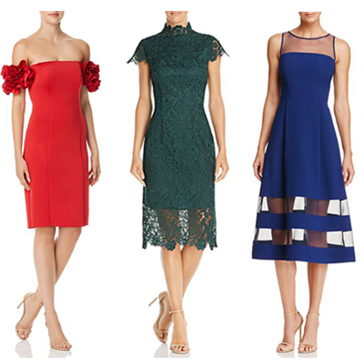 Cocktail Dresses in Holiday Red, Green and Blue - Woman Around Town