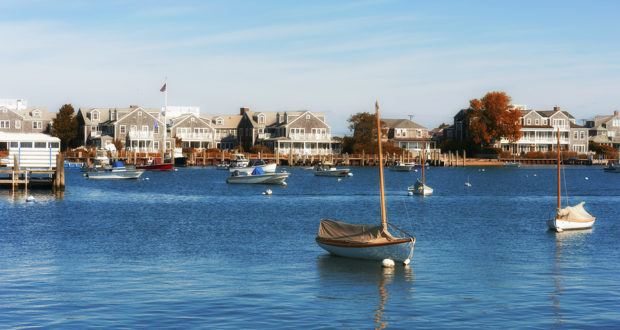 Harbour Boats In Quiet And Calm Sunrise In Nantucket Island