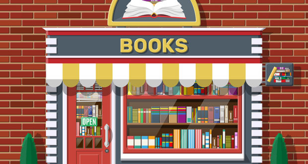 Bookstore Shop Exterior. Books Shop Brick Building